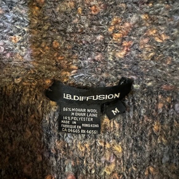I.B.Diffusion Taupe/Grey/ Peach Mohair Cardigan Sweater Size M with Neck Scarf - Picture 8 of 10
